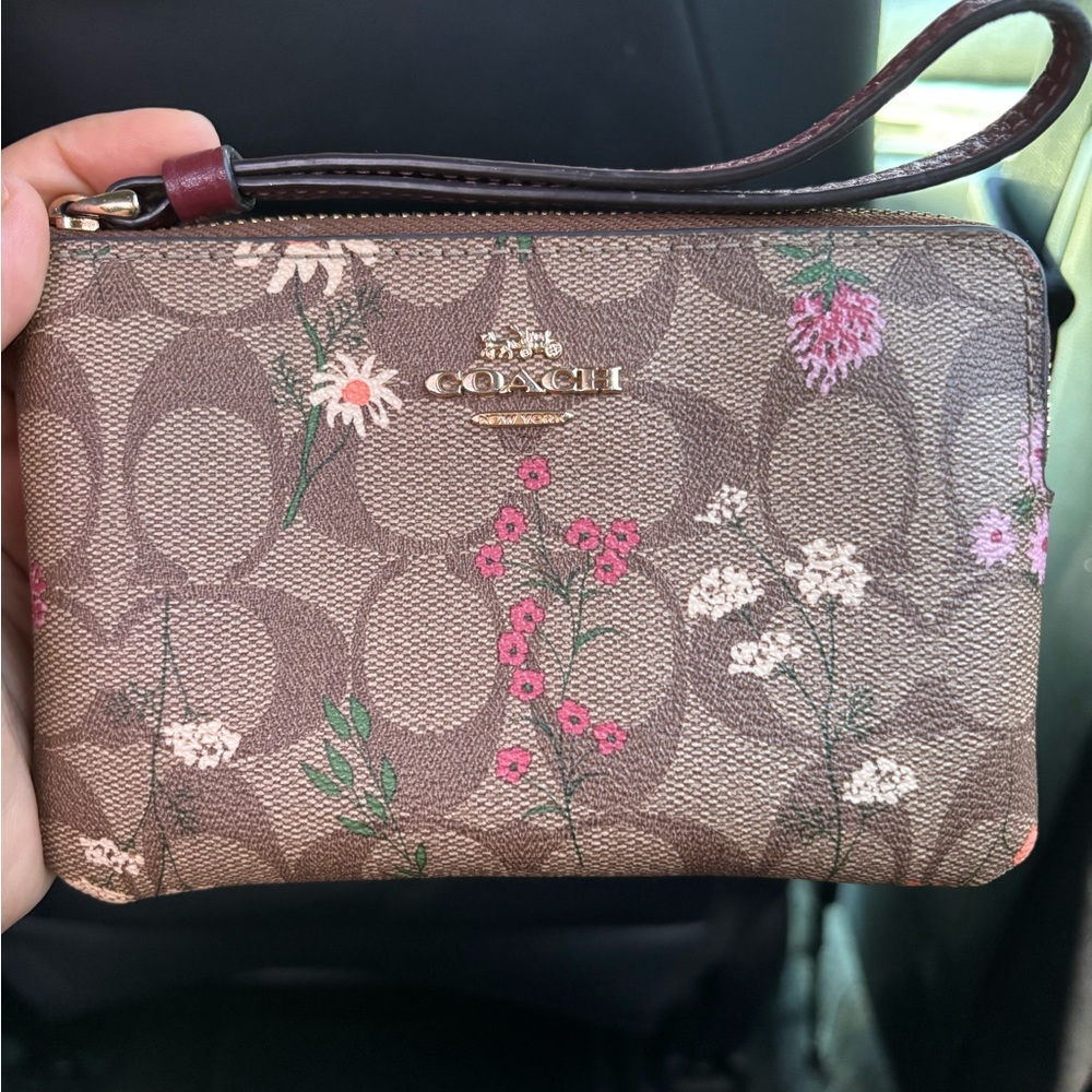 Coach Brown Floral Print Wristlet